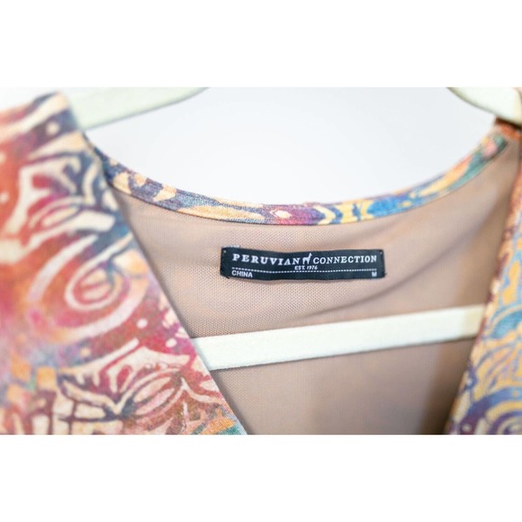 Peruvian Connection Dress Women Long Sleeve Faux Wrap Printed Stretch SZ M - Picture 2 of 7